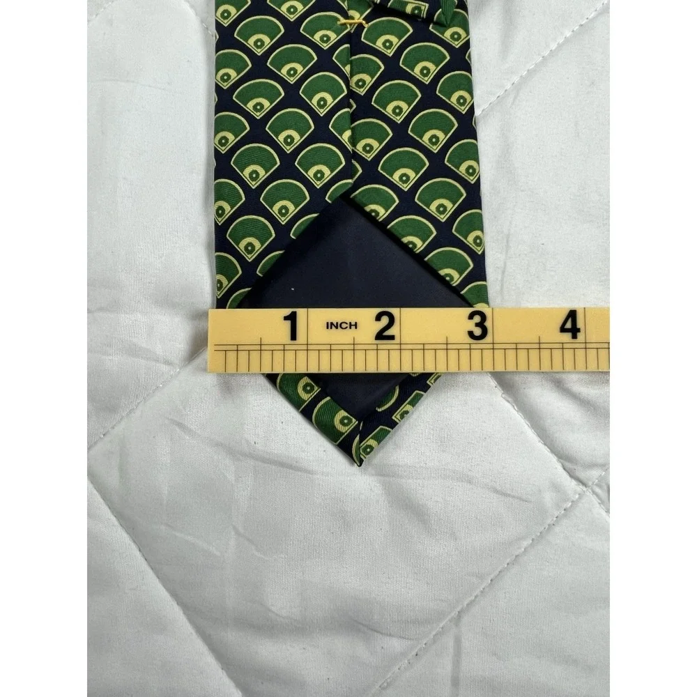 Josh Bach Silk Tie Navy Green Gold Geometric Fan Pattern Novelty